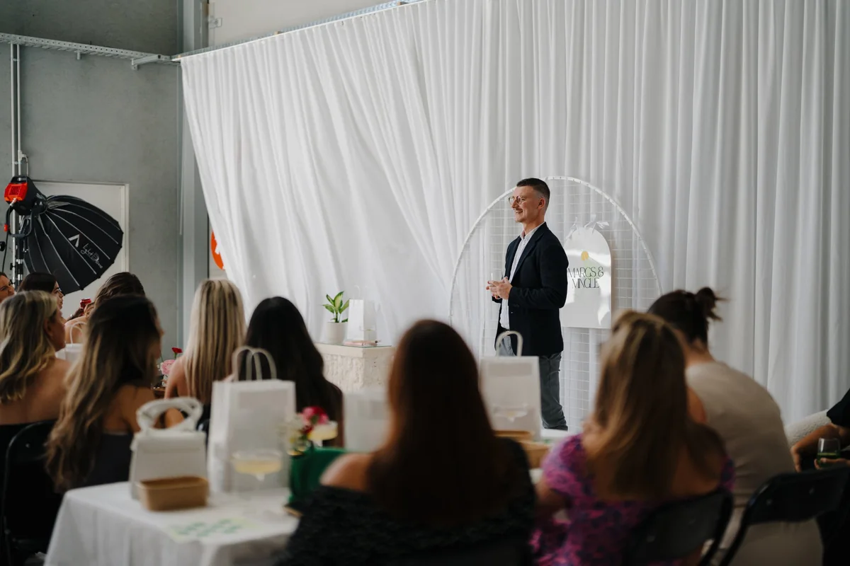 Sam Colthorpe speaking at Margs and Mingle business event, Business Brother, Marketing Agency Newcastle