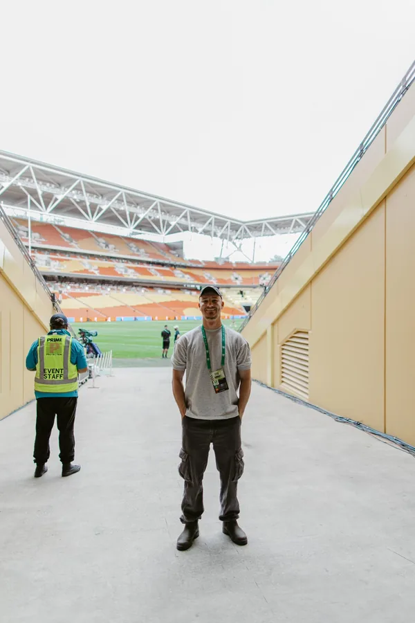 Sam Colthorpe at a stadium shoot, Business Brother, Marketing Agency Newcastle