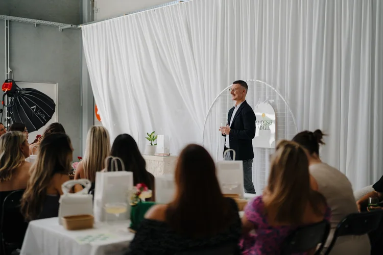 Sam Colthorpe speaking at Margs and Mingle business event, Business Brother, Marketing Agency Newcastle
